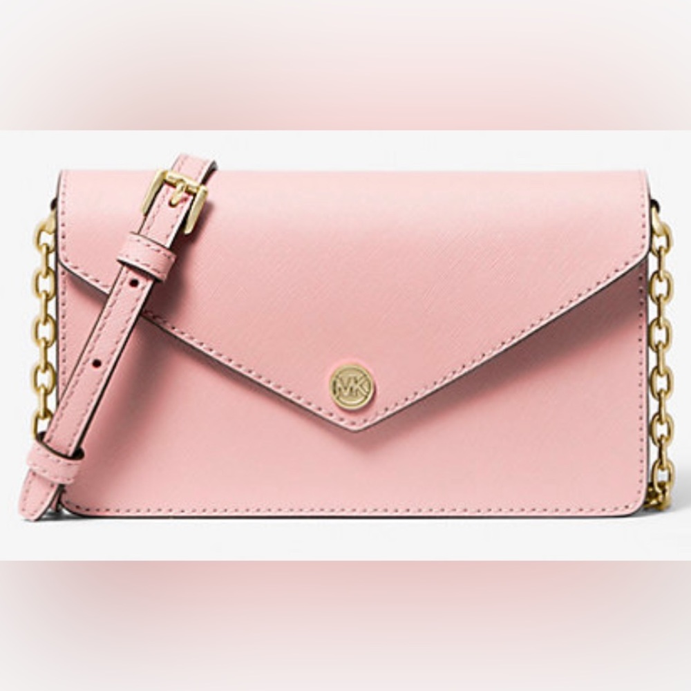 Michael Kors powder blush Small Saffiano Leather Envelope Crossbody Bag